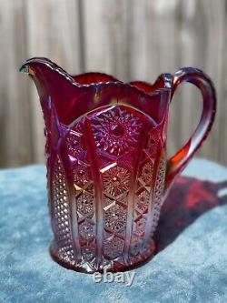 Indiana Glass Iridescent Carnival Heirloom Pitcher with 2 Tumblers, 8 1/8 H