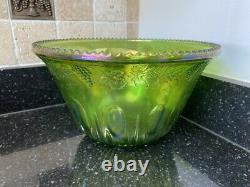 Indiana Glass Iridescent Green Large Harvest Grape Carnival Glass 12 Punch Bowl