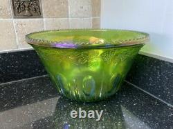 Indiana Glass Iridescent Green Large Harvest Grape Carnival Glass 12 Punch Bowl