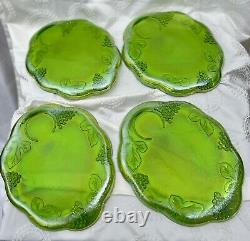 Indiana Glass Iridescent Lime Carnival Glass Harvest Snack Set 8pc