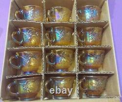 Indiana Glass Punch Bowl Carnival Iridescent Amber Gold Harvest Grape 12 cups