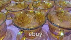 Indiana Glass Punch Bowl Carnival Iridescent Amber Gold Harvest Grape 12 cups