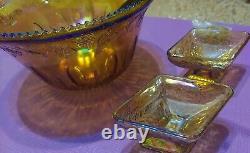 Indiana Glass Punch Bowl Carnival Iridescent Amber Gold Harvest Grape 12 cups