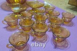 Indiana Glass Punch Bowl Carnival Iridescent Amber Gold Harvest Grape 12 cups