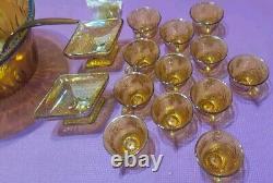 Indiana Glass Punch Bowl Carnival Iridescent Amber Gold Harvest Grape 12 cups