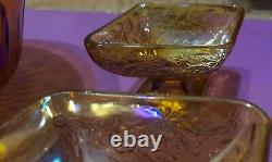 Indiana Glass Punch Bowl Carnival Iridescent Amber Gold Harvest Grape 12 cups