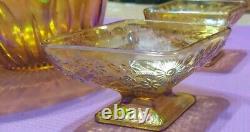 Indiana Glass Punch Bowl Carnival Iridescent Amber Gold Harvest Grape 12 cups