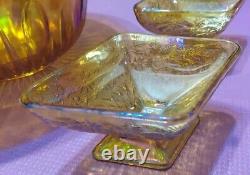 Indiana Glass Punch Bowl Carnival Iridescent Amber Gold Harvest Grape 12 cups