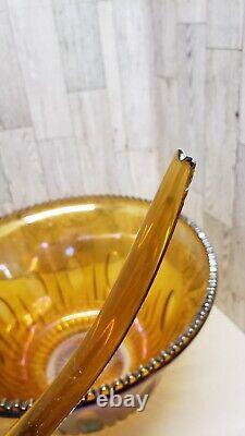 Indiana Glass Punch Bowl Set Carnival Iridescent Amber Gold Harvest Grape Wow