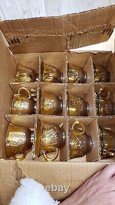 Indiana Glass Punch Bowl Set Carnival Iridescent Amber Gold Harvest Grape Wow