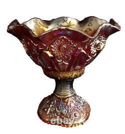 Indiana Glass Punch Bowl withStand Heirloom Sunset Red Amberina Carnival Glass