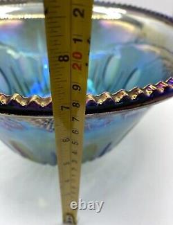Indiana Harvest Grape Iridescent Blue Carnival Glass Punch bowl and 12 Cups