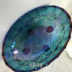Indiana Harvest Grape Iridescent Blue Oval Footed Fruit Bowl Carnival Glass 12