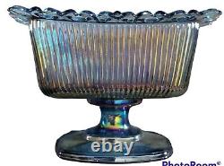 Indiana Iridescent Blue Windsor Carnival Glass Lidded Pedestal Candy Dish