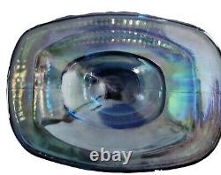 Indiana Iridescent Blue Windsor Carnival Glass Lidded Pedestal Candy Dish