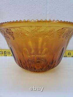 Indiana Iridescent Glass Gold Carnival Princess Grape And Leaf Punch Bowl. (SC)