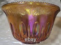 Indiana Iridescent Gold Carnival Glass Princess Grape & Leaf Punch Bowl Set