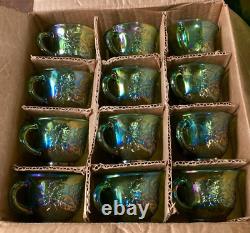 Indiana Princess Lime Green Carnival Glass 26 pc Punch Set Bowl Cups Hooks Ladle