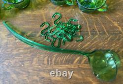 Indiana Princess Lime Green Carnival Glass 26 pc Punch Set Bowl Cups Hooks Ladle