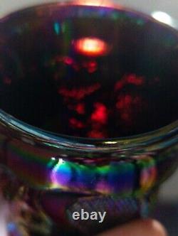 Inverted Strawberry Purple Carnival Glass Water Pitcher & Tumbler Set Bennett