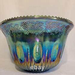 Iridescent Blue Carnival Glass Indiana Grape Harvest Punch Bowl Only