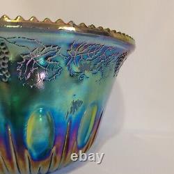 Iridescent Blue Carnival Glass Indiana Grape Harvest Punch Bowl Only