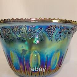 Iridescent Blue Carnival Glass Indiana Grape Harvest Punch Bowl Only