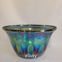 Iridescent Blue Carnival Glass Indiana Grape Harvest Punch Bowl Only