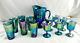 Iridescent Blue Harvest Grapes Carnival Glass Pitcher with 6 Goblets & 6 Tumblers