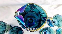 Iridescent Blue Harvest Grapes Carnival Glass Pitcher with 6 Goblets & 6 Tumblers