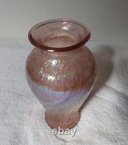 Iridescent Carnival Glass Lustre Luster Crackle Vase Fenton Signed Pink