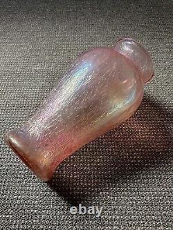 Iridescent Carnival Glass Lustre Luster Crackle Vase Fenton Signed Pink
