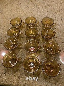 Iridescent Carnival Glass Marigold Grape Pattern Punch Bowl Set With 12 Glasses