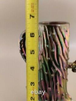 Iridescent Carnival Glass Town Pump Vase And Water Trough Tree Trunk