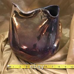 Iridescent Copper Oxide Carnival Lead Glazed Ewer Ceramic Pottery Signed Spain