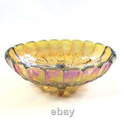 Iridescent Harvest Gold Carnival Glass Footed Oval Bowl by Indiana Glass 1972