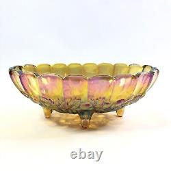 Iridescent Harvest Gold Carnival Glass Footed Oval Bowl by Indiana Glass 1972