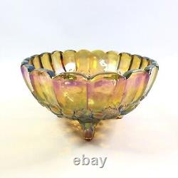 Iridescent Harvest Gold Carnival Glass Footed Oval Bowl by Indiana Glass 1972