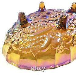 Iridescent Harvest Gold Carnival Glass Footed Oval Bowl by Indiana Glass 1972