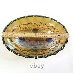 Iridescent Harvest Gold Carnival Glass Footed Oval Bowl by Indiana Glass 1972