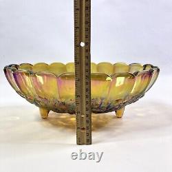 Iridescent Harvest Gold Carnival Glass Footed Oval Bowl by Indiana Glass 1972