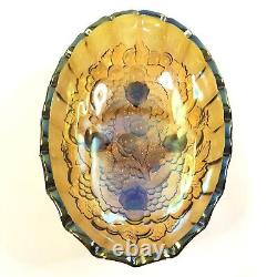 Iridescent Harvest Gold Carnival Glass Footed Oval Bowl by Indiana Glass 1972