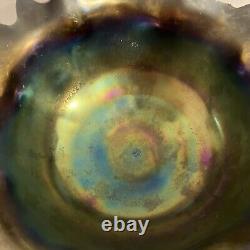 Iridescent Purple Northwood Carnival Glass Peacocks Fountain Footed Bowl CHIPS