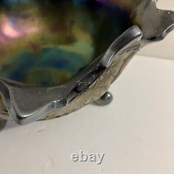 Iridescent Purple Northwood Carnival Glass Peacocks Fountain Footed Bowl CHIPS