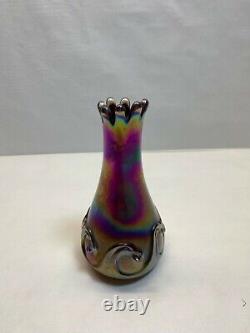 Joe Deanda iridescent studio art carnival glass signed vase