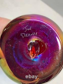 Joe Deanda iridescent studio art carnival glass signed vase