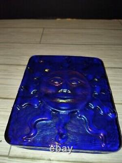 John Cook 2006 Signed Iridescent Carnival Art Glass Sun Face Tile/Plaque 5x5½in