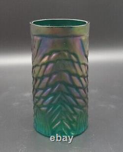 John Cook Teal Rainbow Koi Fish Glass Cup Signed Iridescent Carnival Glass 2013