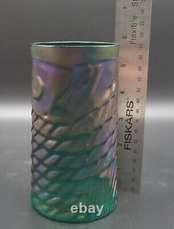 John Cook Teal Rainbow Koi Fish Glass Cup Signed Iridescent Carnival Glass 2013