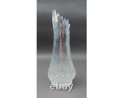 L. E. Smith Clear Iridescent Carnival Glass Swung Vase 13 1/4